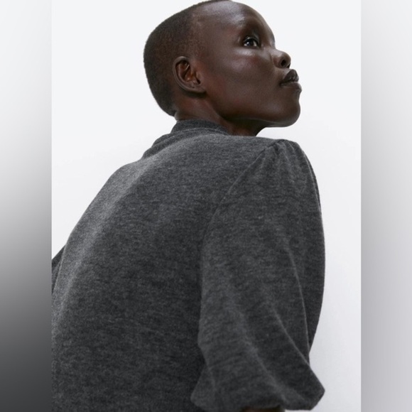 NWT ZARA Women’s Charcoal Gray Mock Neck Sweater Relaxed Midi Dress Small S - Picture 4 of 7